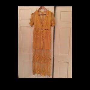 Mustard yellow lace dress with shorts under